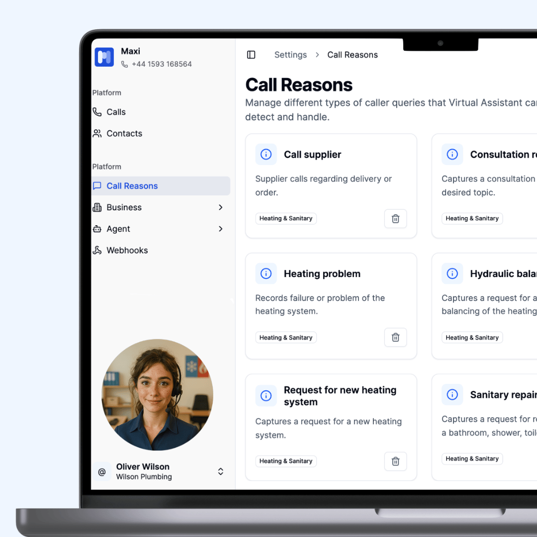 AI Phone Assistant Ask Maxi call reasons