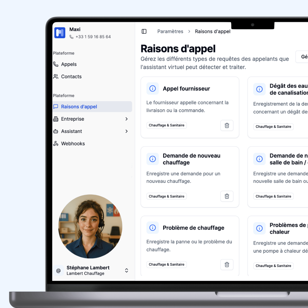 Assistant téléphonique IA Allo Maxi Motifs de l'appel